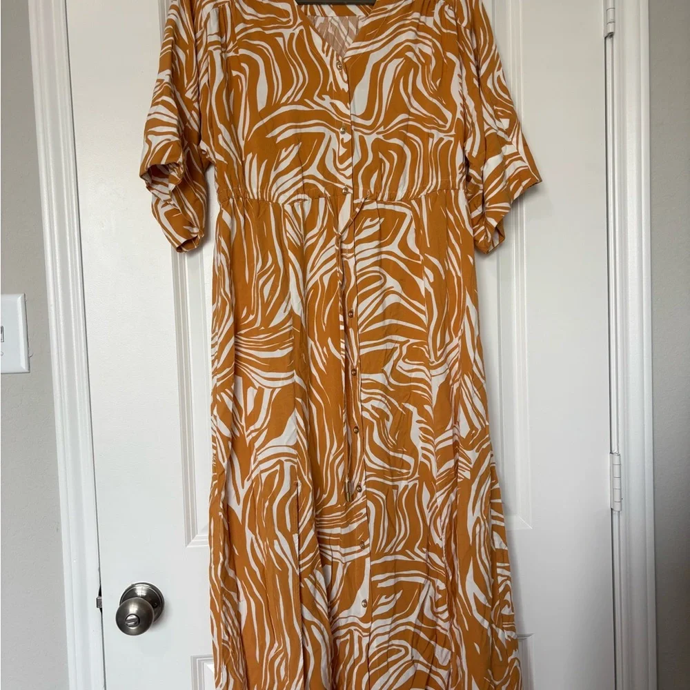Soft Surroundings yellow‎ zebra print midi shirt dress size small